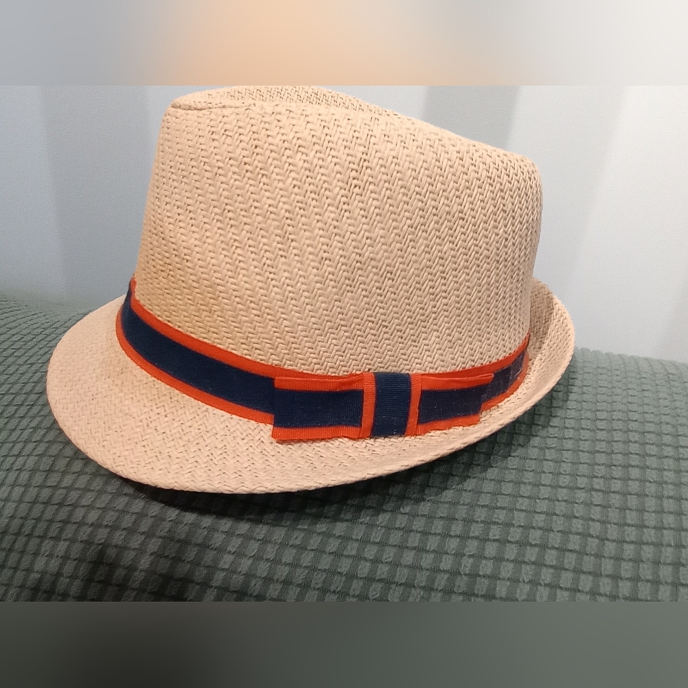 Charming Charlie straw style blue orange fedora hat